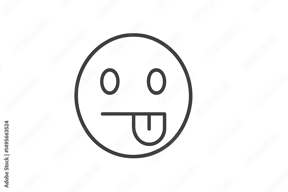 Poster simple line drawing of a playful smiley face with a tongue sticking out expressing a sense of fun an
