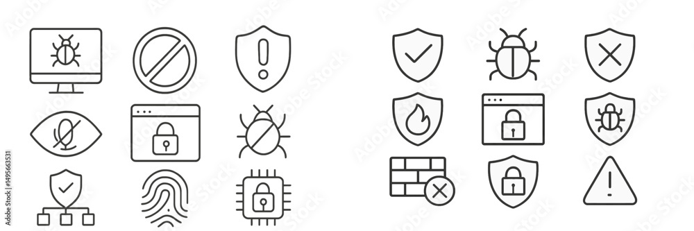 Poster Collection of security icons representing various aspects of cybersecurity and online safety measures