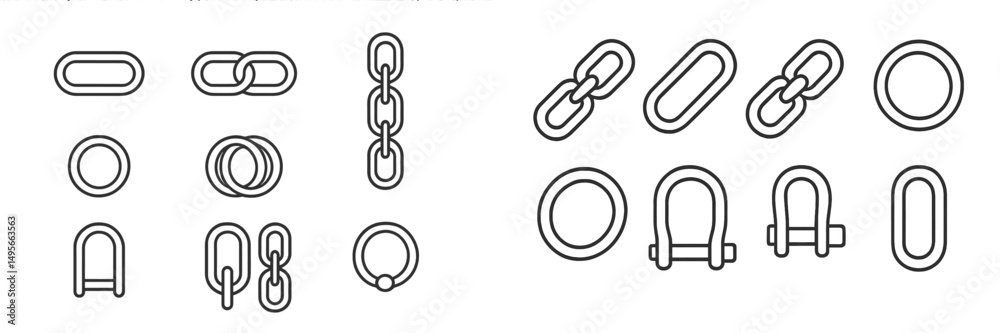 Poster various simple line art illustrations of different chain links and connecting elements suitable for 