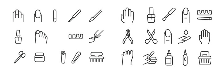 Fototapeta premium Illustrations of nail care tools and techniques for manicures and pedicures in a salon setting