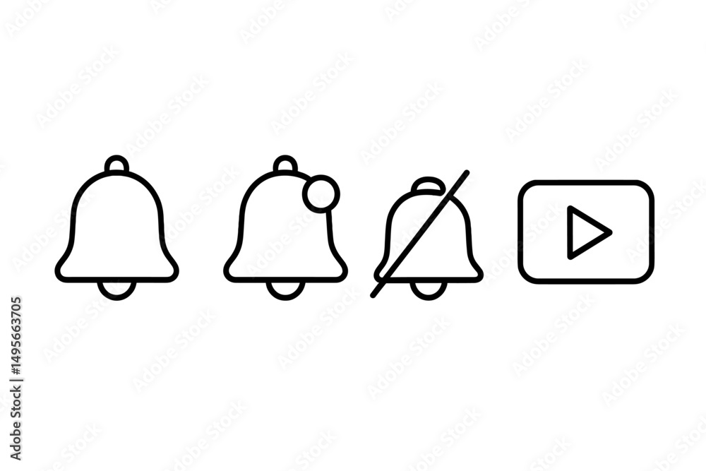 Poster notifications and playback symbols showcased in a minimalistic graphic design format for digital int