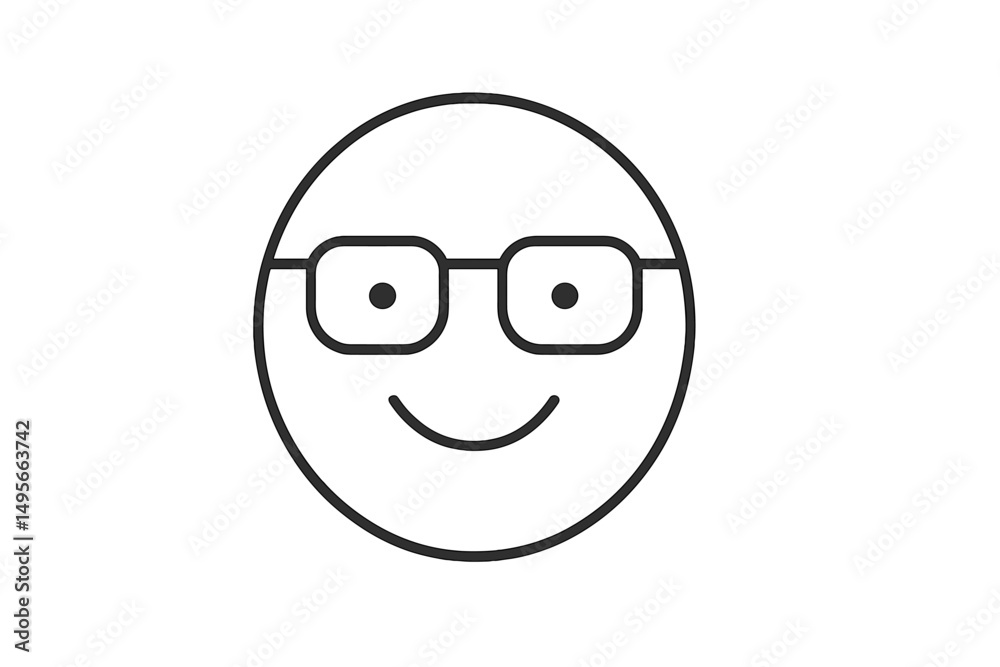 Poster Cartoon character with glasses smiling in a simple line art design suitable for friendly themes and casual contexts