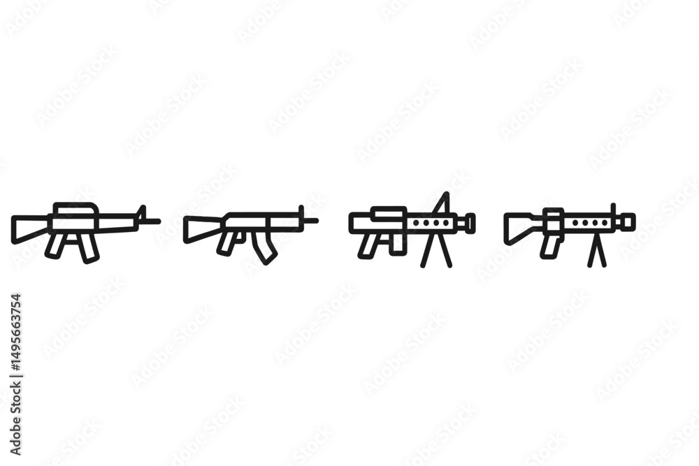 Leinwandbilder various designs of simplified firearms displayed in a linear arrangement on a plain background