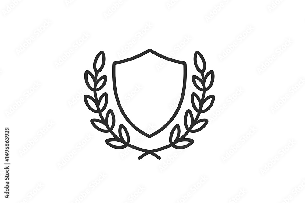 Poster symbol of achievement featuring a shield and laurel wreath for recognition and success in various fi