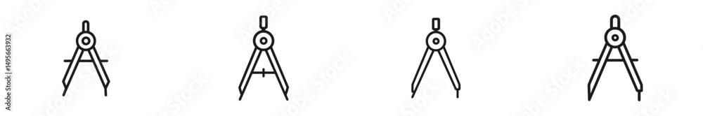Poster various compass designs on a white background showcasing precision and engineering tools in a minima