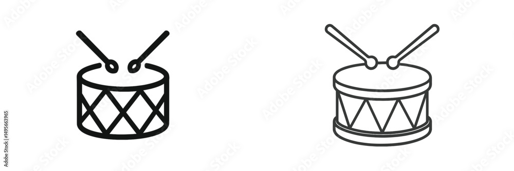 Leinwandbilder Two distinct drum icons showing a simple design and a detailed version with sticks, representing music and rhythm in art