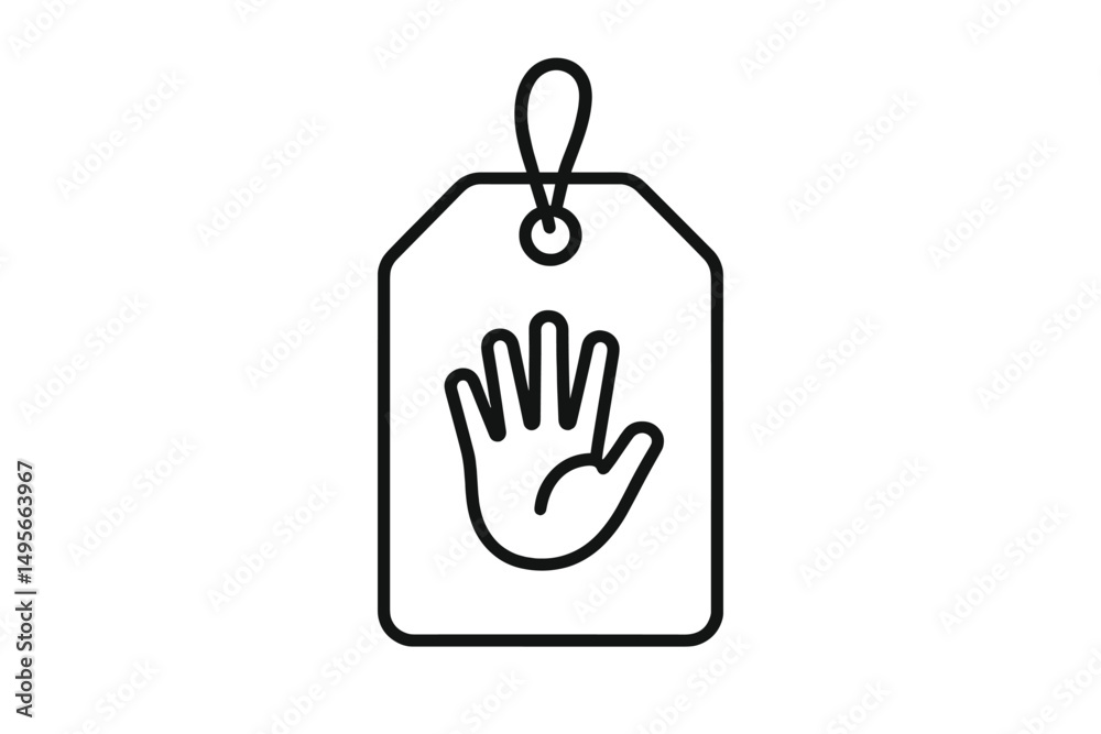 Aufkleber hand symbol on a tag suggesting caution or warning in a minimalist design for effective communicatio