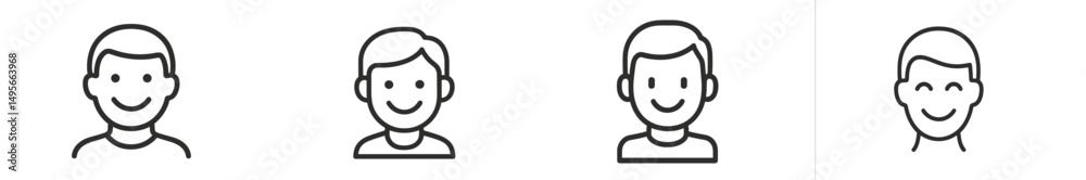 Fototapete Various smiling faces represented in a simple, clean line art style showcasing different expressions of joy and friendliness