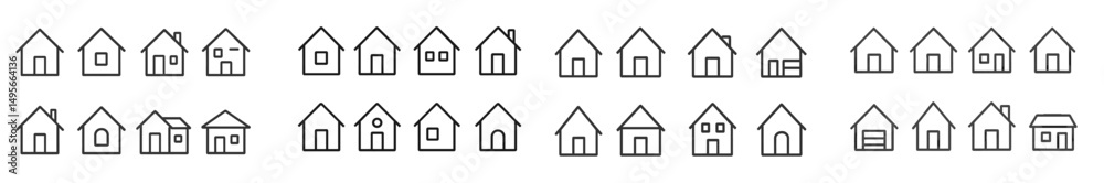 Aufkleber various simple house outlines showcasing different architectural features and styles on a neutral ba