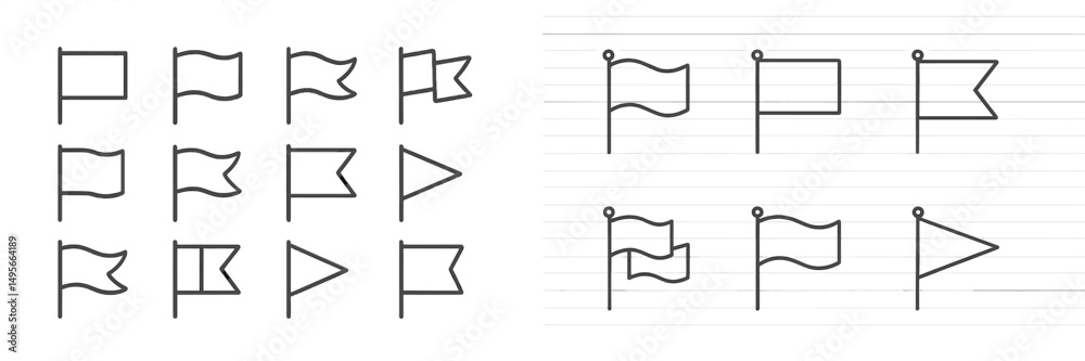 Aufkleber Various flag designs in black and white on lined paper illustrating different shapes and styles