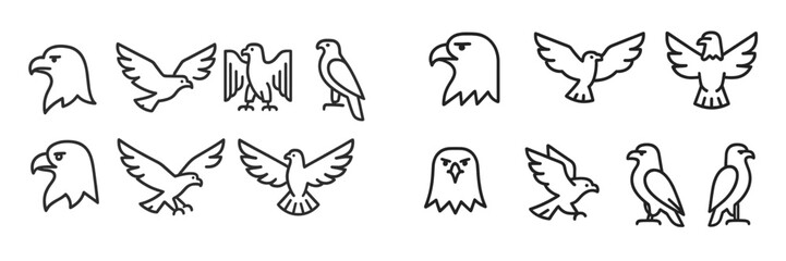 Various eagle and bird illustrations showcasing different styles and designs for use in art and graphic projects