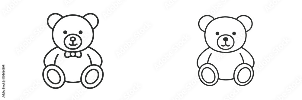 Aufkleber cute teddy bears sitting side by side in simple line art design showcasing their charming features a