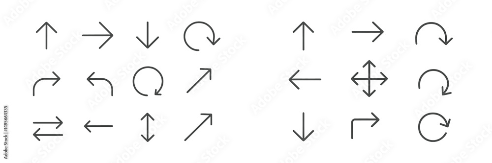 Poster directional arrows and symbols in minimalist design for navigation concepts and diagrams