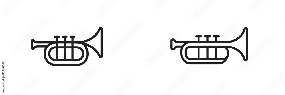 Aufkleber two simple line drawings of trumpets showcasing different designs and styles for musical instruments