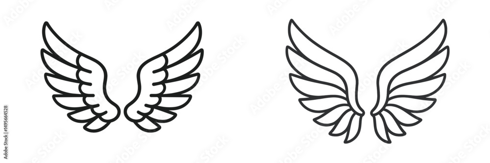Poster Stylized wing illustrations showcasing delicate line work and variety in feather design suitable for various creative projects