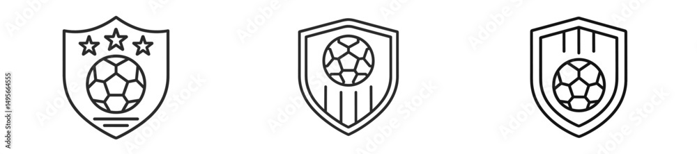 Poster creative soccer badge designs featuring a soccer ball within unique shield shapes showcasing minimal