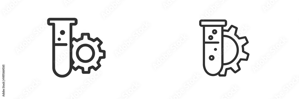 Poster scientific symbols representing chemistry and engineering with test tubes and gears in a minimalist 