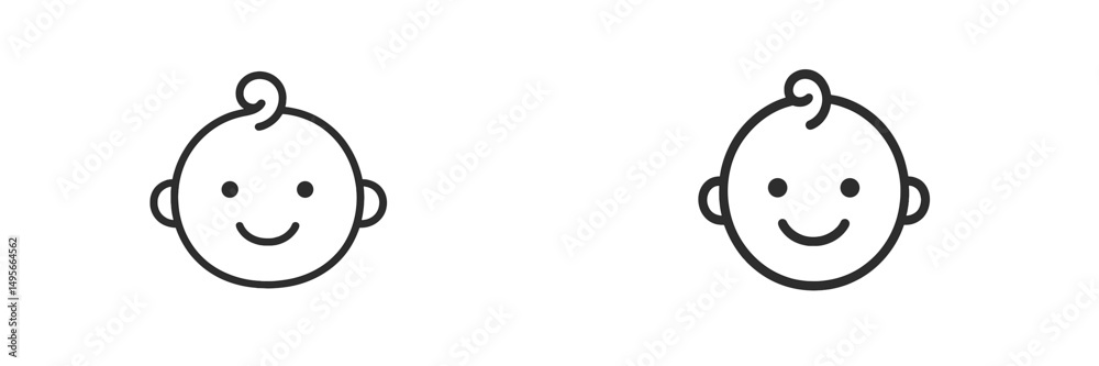 Aufkleber Smiling cartoon baby faces in a playful style showcasing joy and innocence in a minimalistic design