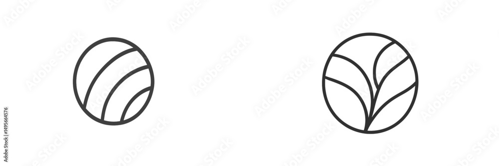 Poster simple line drawings of abstract circular patterns with leaf and wave motifs in minimalist style for