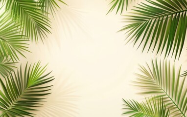 Fototapeta premium Summer background with palm leaves and beach, flat design vector illustration poster or banner template for summer vacation concept