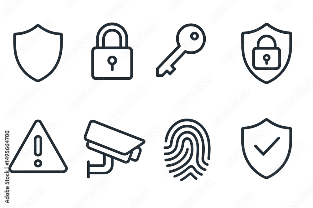 Poster symbols of security and protection representing safety measures in modern environments