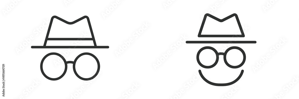 Leinwandbilder Two minimalist icons featuring glasses and hats with different expressions, showcasing playful line art style