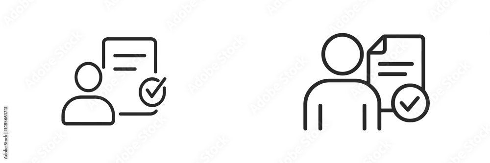 Fototapete Person reviewing documents with checklist in a minimalistic style, symbolizing approval and verification in a professional setting