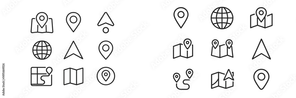 Leinwandbilder various map symbols and icons depicted in a clear, minimalist style showcasing navigation features