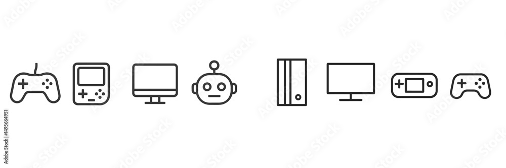 Poster diverse assortment of gaming devices from retro to modern showcased in a minimalist style