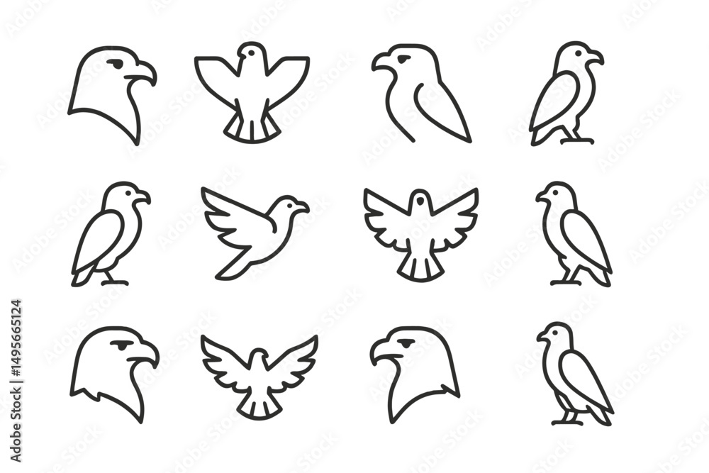 Leinwandbilder various bird outlines displayed in a minimalistic style showcasing diverse species and forms