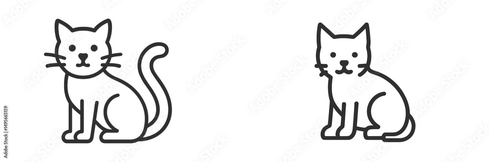 Poster two cats sitting side by side in a simple, minimalist style on a white background showcasing their p