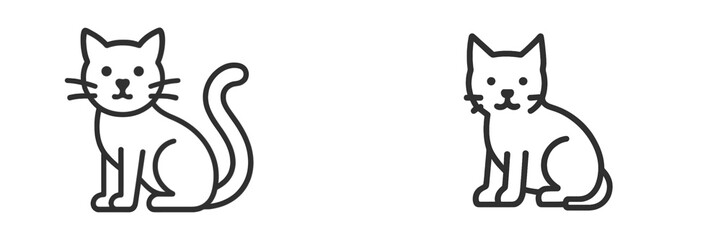 Two cats sitting side by side in a simple, minimalist style on a white background showcasing their playful yet calm demeanor