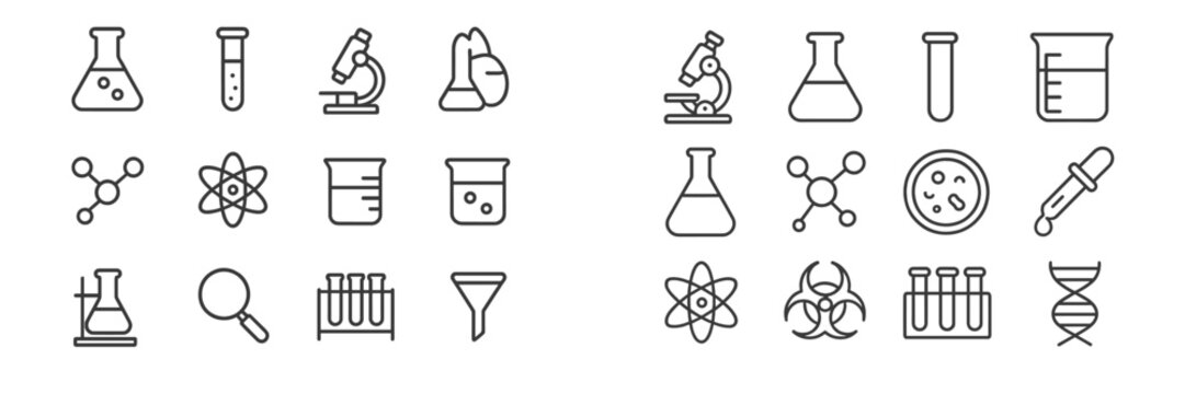 Collection of lab equipment and science icons suitable for educational purposes in various fields of study