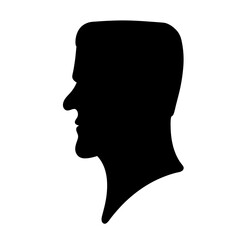 Monochrome image of a man's head in profile, a stylized portrait