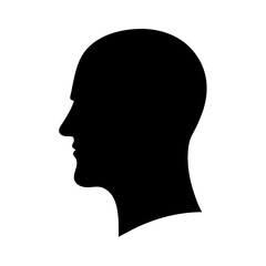 Silhouette of a human head in profile with a bald scalp design