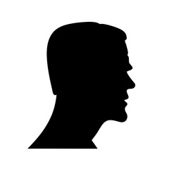 Silhouette of a man's head in profile against a white background