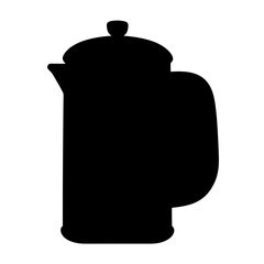 Elegant Black Silhouette of a French Press Coffee Maker on White