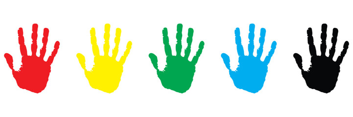 Fototapeta premium Set of hand print colour vector design. Handprint silhouette, vector illustration on a white background