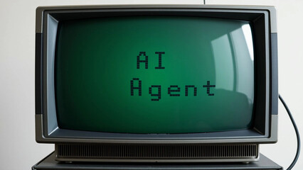 AI agent text on old monitor
