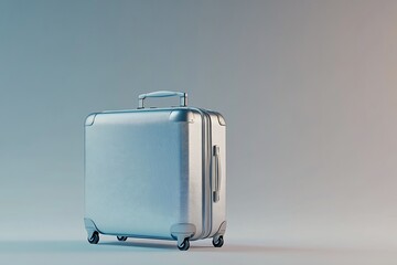 Silver suitcase on light background.
