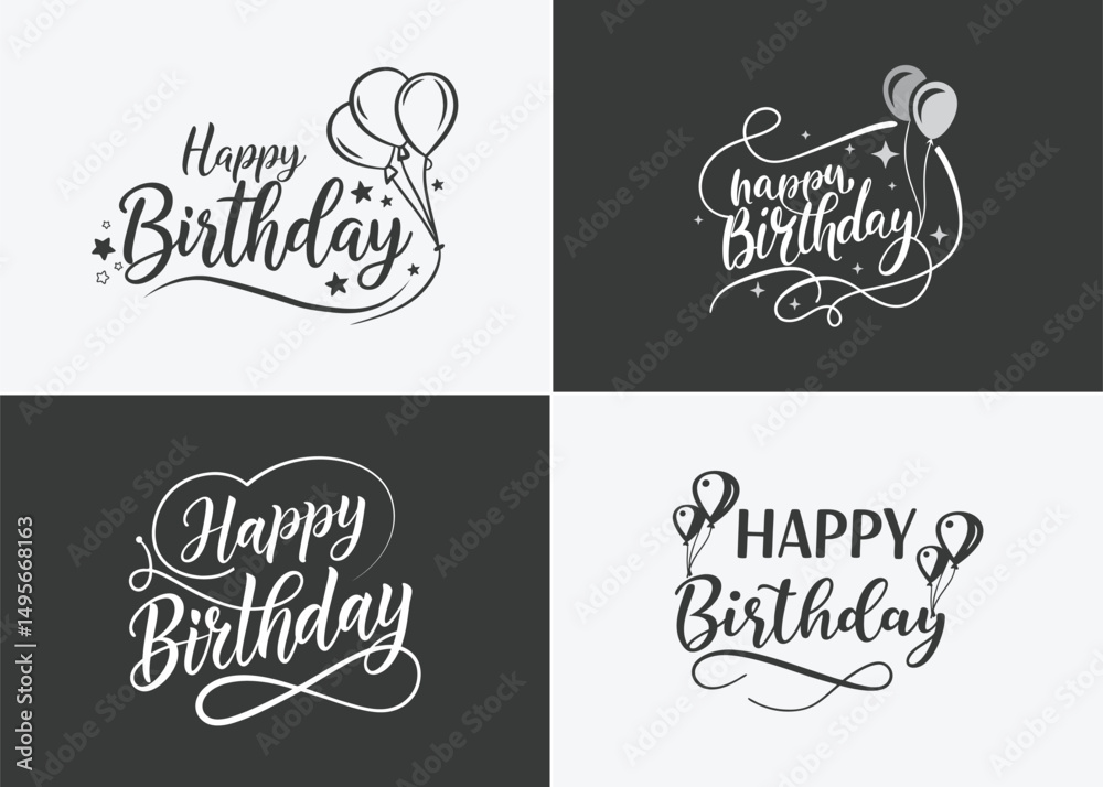 Fototapete happy birthday typography black color vector design with birthday party element isolated on white ba