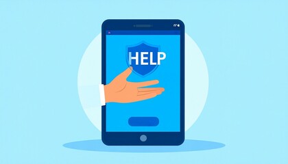 Cyberbullying Prevention concept. Digital support concept with a hand reaching out from a smartphone screen.