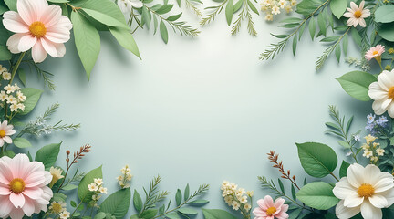  foliage background, soft green leaves and pastel floral accents, serene natural ambiance for wedding themes with copy space* 