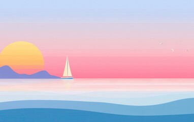 colorful sunset beach with sailboat