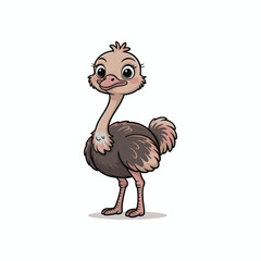 Cute ostrich isolated on white background. Cartoon baby character