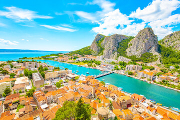 Omis city skyline and Cetina river, Croatia