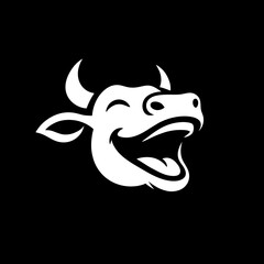 silhouette illustration logo of laughing cow head	
