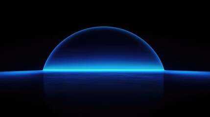 Blue podium with blue neon ring on dark blue background for model products, stage showcase, promotion display.