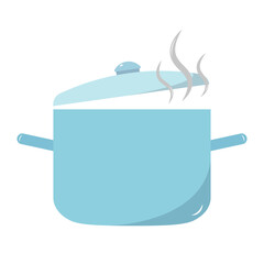 Cooking Pot with Open Lid and Steam Vector Illustration. A culinary cooking pot with an open lid and visible steam rising from inside. The pot has two side handles.