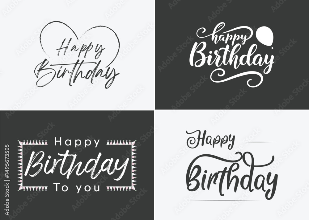 Fototapete happy birthday typography black color vector design with birthday party element isolated on white ba